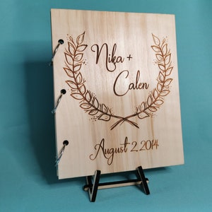 Personalized Engraved Handmade Wood Photo Album with Photo Sleeves / Polaroid Album / Wedding Guest Book with Paper