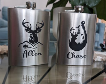 Personalisierte Flasche mit Gravur / Jagd & Fischen Design