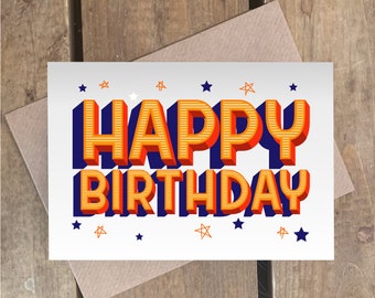 Happy Birthday Card - Orange - A6 Greeting card / Birthday Card  / Age cards / Adult cards / Anniverary