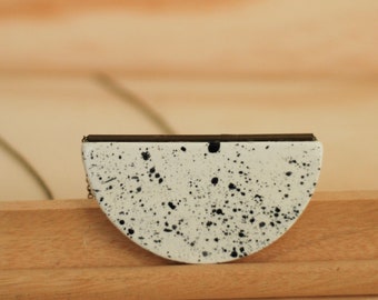 Ceramic Black and White Speckled dot pendant necklace