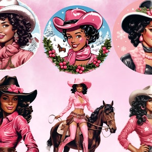 Pink Black Cowgirl Clipart, Black Cowgirl Western Rodeo, Black Cowgirl sublimation, Afro Cowgirl png, Pink Cowgirl designs png