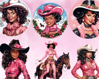 Pink Black Cowgirl Clipart, Black Cowgirl Western Rodeo, Black Cowgirl sublimation, Afro Cowgirl png, Pink Cowgirl designs png