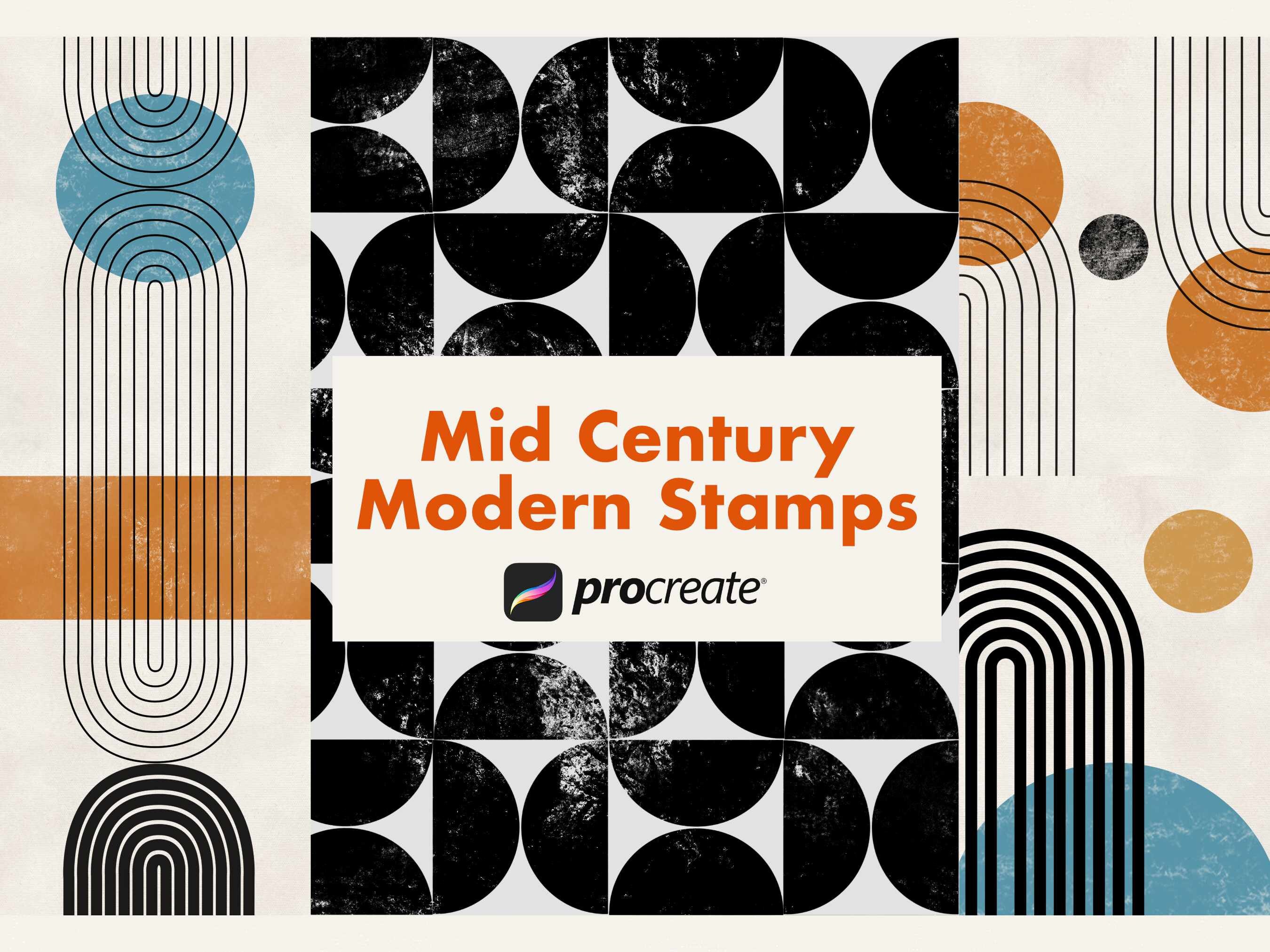 Mid-Century Modern Procreate Stamp Bundle – Retro Geometric & Boho Outline Shape Brushes for iPad