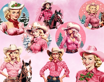 Pink Cowgirl png bundle, Retro Cowgirl svg png, Western Cowgirl png, Rodeo Cowgirl png, Wildwest Cowgirl png, American Cowgirl png