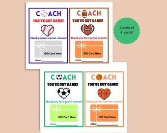Thank You Coach Gift Card Holder Bundle--Baseball, Football, Soccer and Basketball Options