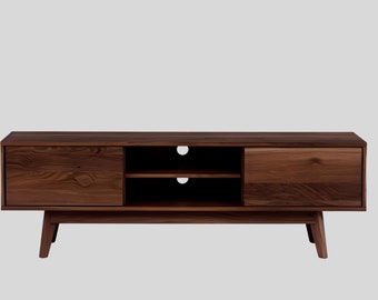 Massivholz Eiche TV-Schrank mit Stauraum 150 cm oder 180 cm, Minimalistisches Mediaconsole, Handgefertigt, Farbe nach Wahl