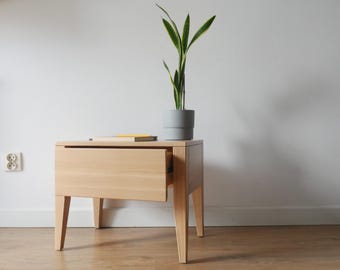 Minimalist bedside cabinet in solid beech wood - organic bedside cabinet with drawer - created with simplicity in mind.