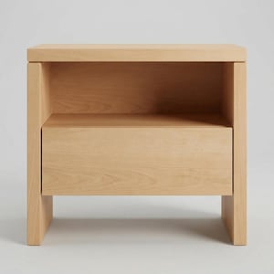 Table de chevet hêtre massif, étagère et tiroir, 50x34x45 cm, Japandi, minimaliste