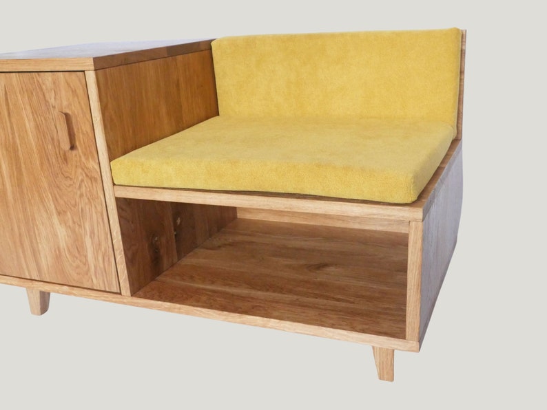 Handmade oak hallway bench with shoe storage customisable, elegant hallway furniture image 4