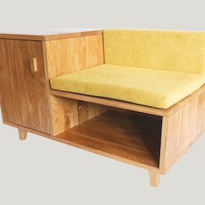 Handmade oak hallway bench with shoe storage customisable, elegant hallway furniture image 3