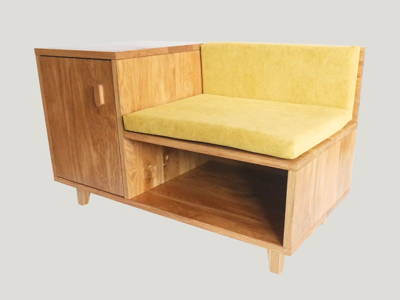 Handmade oak hallway bench with shoe storage customisable, elegant hallway furniture image 3