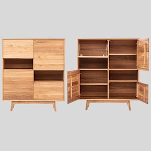 Minimalistischer Schrank aus dunkler Eiche - Regale und Türen aus massiver Eiche - Anrichte in minimalistischem Design