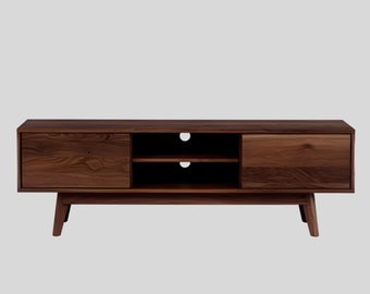 Handcrafted Solid Oak Wood TV Stand - Minimalist Mid-Century Media Console with Storage - Sustainable European Craftsmanship