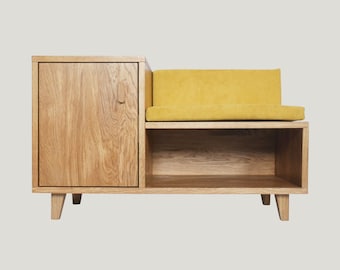 Oak shoe cabinet with seating area - hallway bench with integrated shoe storage