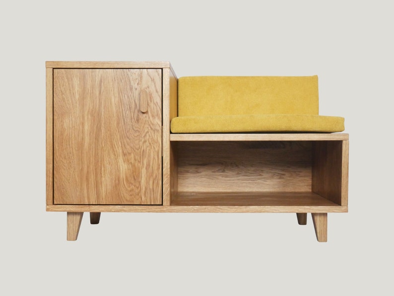 Handmade oak hallway bench with shoe storage customisable, elegant hallway furniture image 2