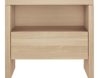 Nachttisch aus massivem Buchenholz mit Schublade und Ablage, 50x34x45 cm, minimalistisches Design, funktionelle Schlafzimmermöbel