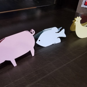 Place cartes siège carte carte repas die cut animal formes poulet vache cochon poisson brocoli