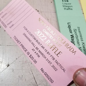 Raffle tickets custom printed with Gold or Silver foil