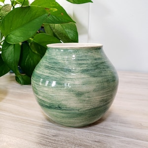Handmade Green & White Ceramic Vase: Rustic Wheel Thrown Pottery
