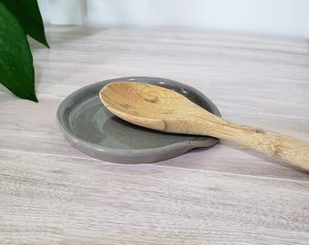Handmade Ceramic Spoon Rest: Rustic Stoneware Pottery