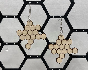 Honeycomb Earrings  |   Ships Fast | Wood jewelry | Dangle earrings