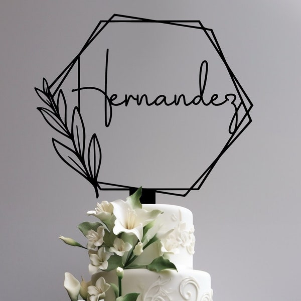 Hexagon Wedding cake topper | Personalized Custom Topper | You pick the color and size | Made to order| Rustic Wedding Topper| Fast Shipping
