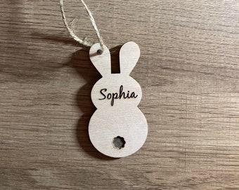 Easter Basket Personalized Bunny Tail Wood Name Tag | Personalized Gift | Ships Fast