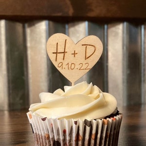 Custom Heart Wedding Cupcake Topper | You pick the font! | Ships Fast