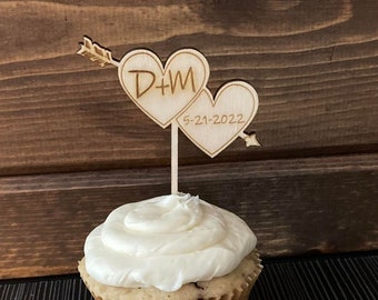 D + M | Custom Font Wedding | Birthday | Party |Custom Double Heart Wedding Cupcake Topper | Ships Fast