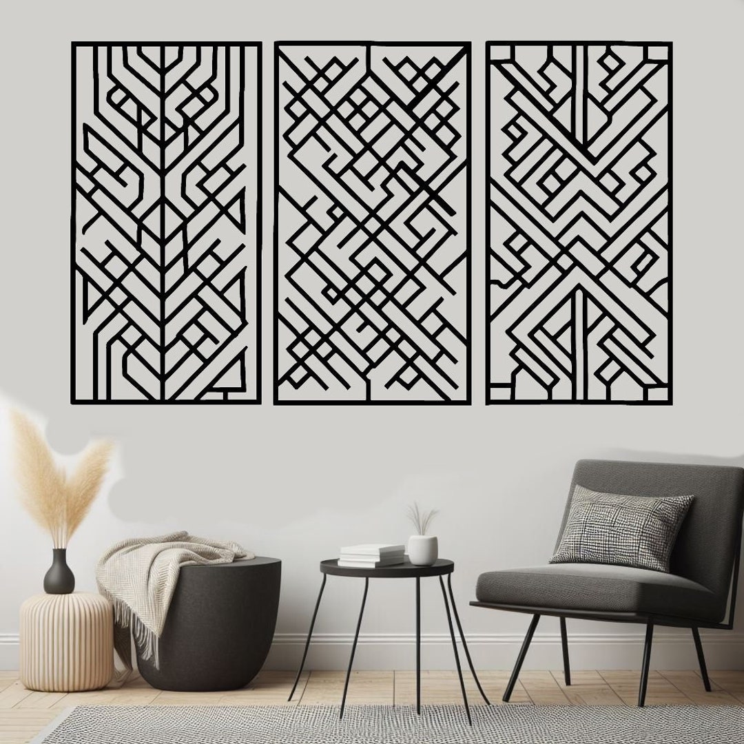 Linear Random Panel Pattern Geometric Random Wood 3 Piece Panels Lattice Art Modern Wood Art One of ...