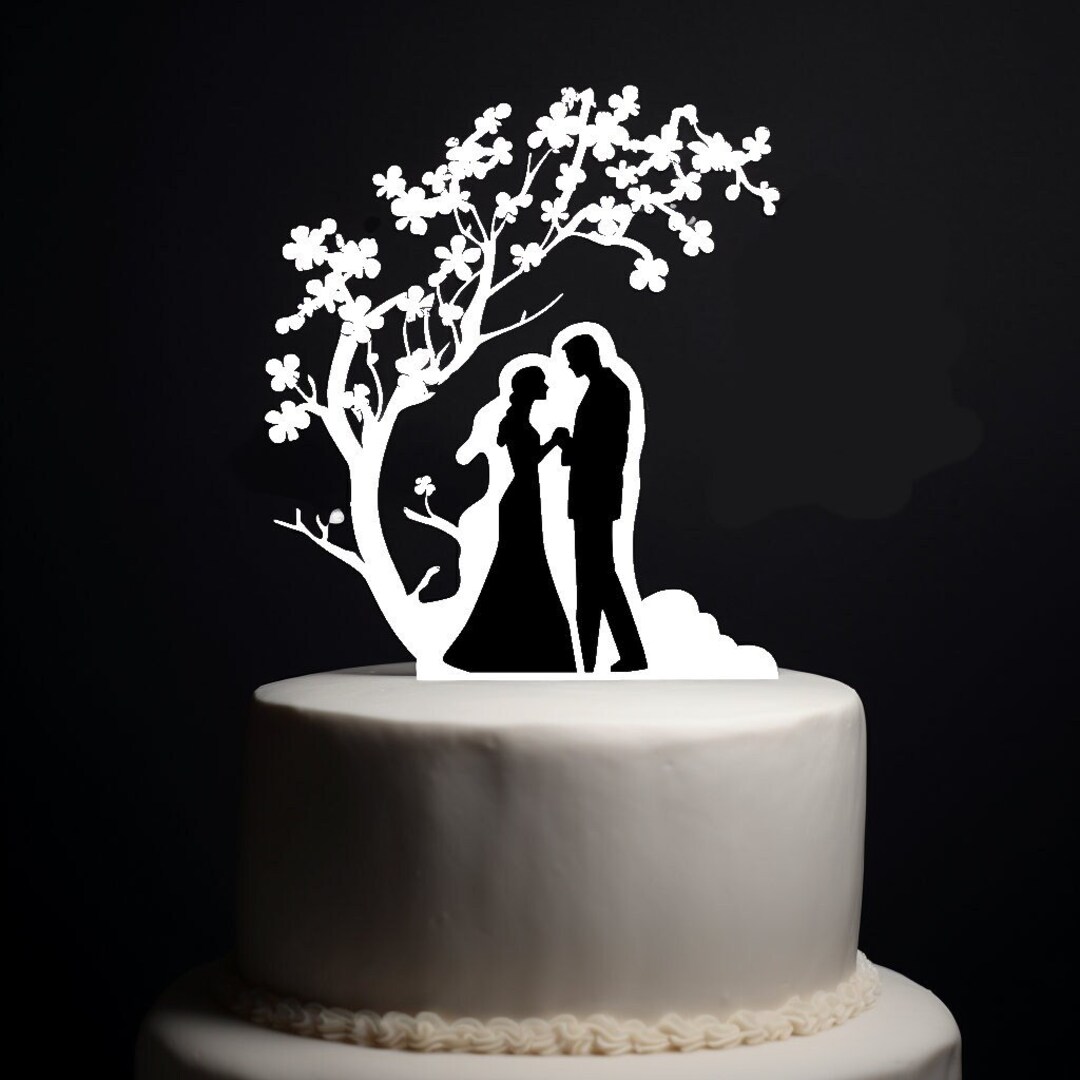 Wedding Cake Topper - Bride Groom Under Blossom Tree - Made to Order ...