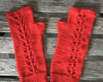 Calentadores de manos de lana roja - Manoplas sin dedos - Guantes sin dedos con patrón de encaje - VENTA 20% DE DESCUENTO