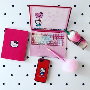 Miniature Kitty tablet/phone/laptop/coffee mug set for 1:6 12" doll Dollhouse/diorama/display
