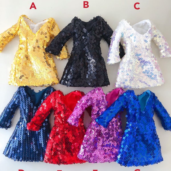 7 colors, gold/blue/red/white/pink/black sequin dress/clothes for 12" 1/6 scale Fashion Royalty/FR/FR2/Poppy Parker/dolls with curvy bodies