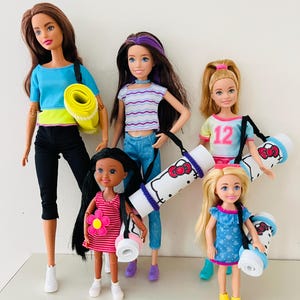Miniature Yoga Mat Set: 1/6 & 1/12 Scale Doll Accessory - White Kitty Yoga Mat available for very limited quantities image 1