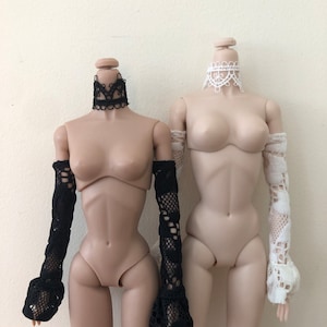 black and White lace gloves/choker/necklace for 1/6 scale 12&quot; Fashion dolls