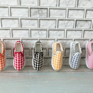 Handmade Gingham shoes -16&quot; Tonner doll flat feet Tyler/FR16/Ellowyne & 12&quot; Boy doll Fashion Royalty Homme Monarchs/Adonis/Ken male doll
