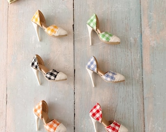 Handmade Gingham Doll Pumps: 1/6 Scale Fashion Royalty, Poppy Parker, Momoko