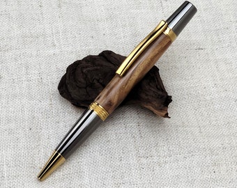 Hand Crafted Pen - Gold Titanium and Gunmetal - Elm