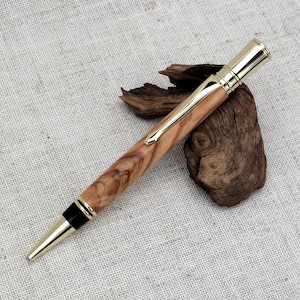 Hand Turned Pen - Olive Wood - Gold