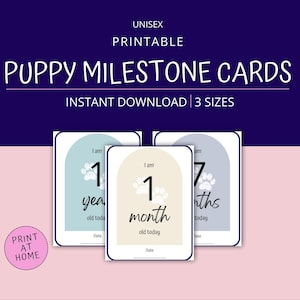 Cartes d'étapes imprimables pour chiots, cadeau de shower de chiot pour la première année d'un chiot
