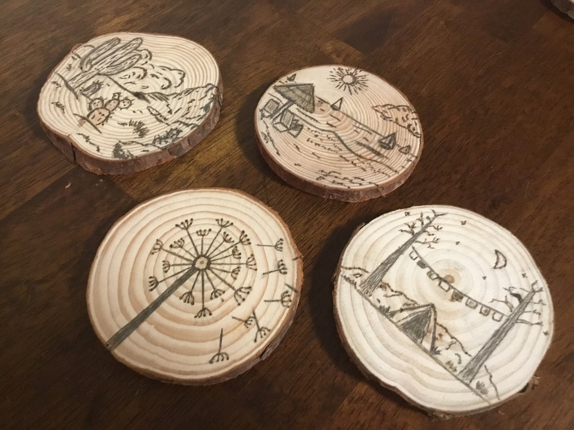 SPECIFIC Designs 4 Pack Custom WoodBurned Coasters Etsy