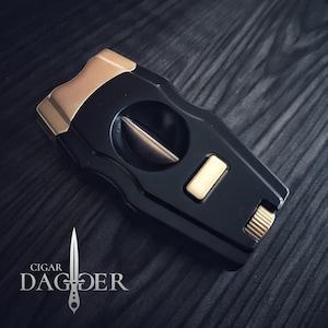 SteamPunk Cigar Cutter V Cut / Punch Cut  (Black & Gold) Limited Edition
