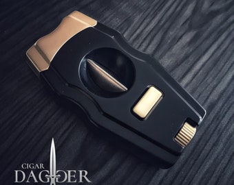SteamPunk Cigar Cutter V Cut / Punch Cut  (Black & Gold) Limited Edition
