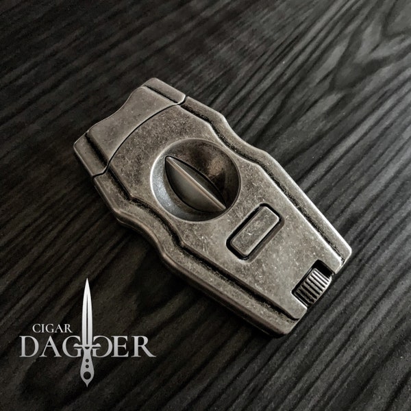 Steampunk Cigar Cutter with V-Cut and Punch in Industrial Silver By Cigar Dagger