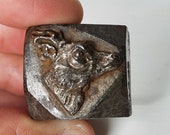 Antique Printer Press Metal Block Letterpress Stamps Dies solid steel deer bust, Antique Die Punch mold, Antique deer face stamp block.