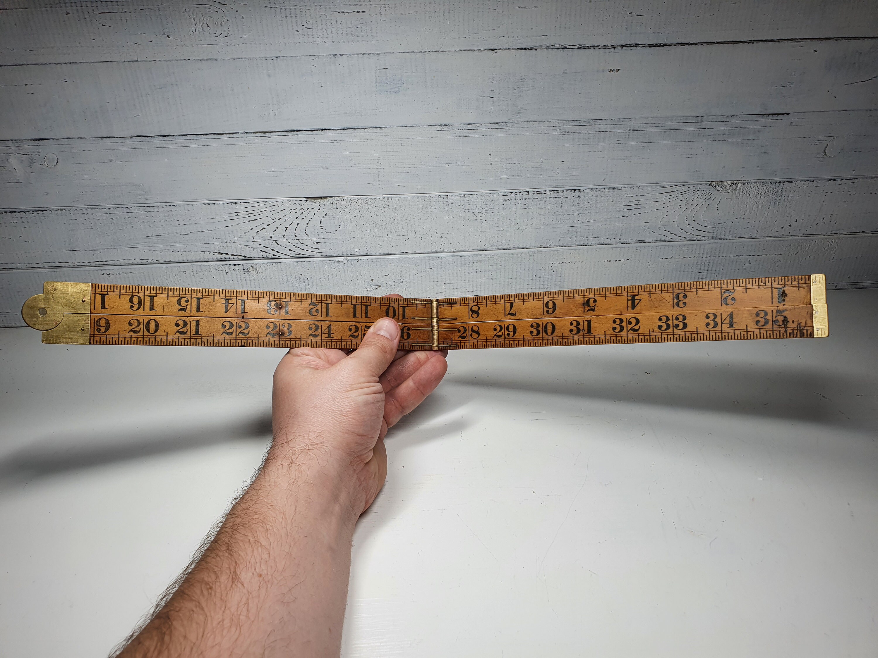 Rabone & Sons Folding Ruler, Wood and Brass Metal Ruler, Boxwood