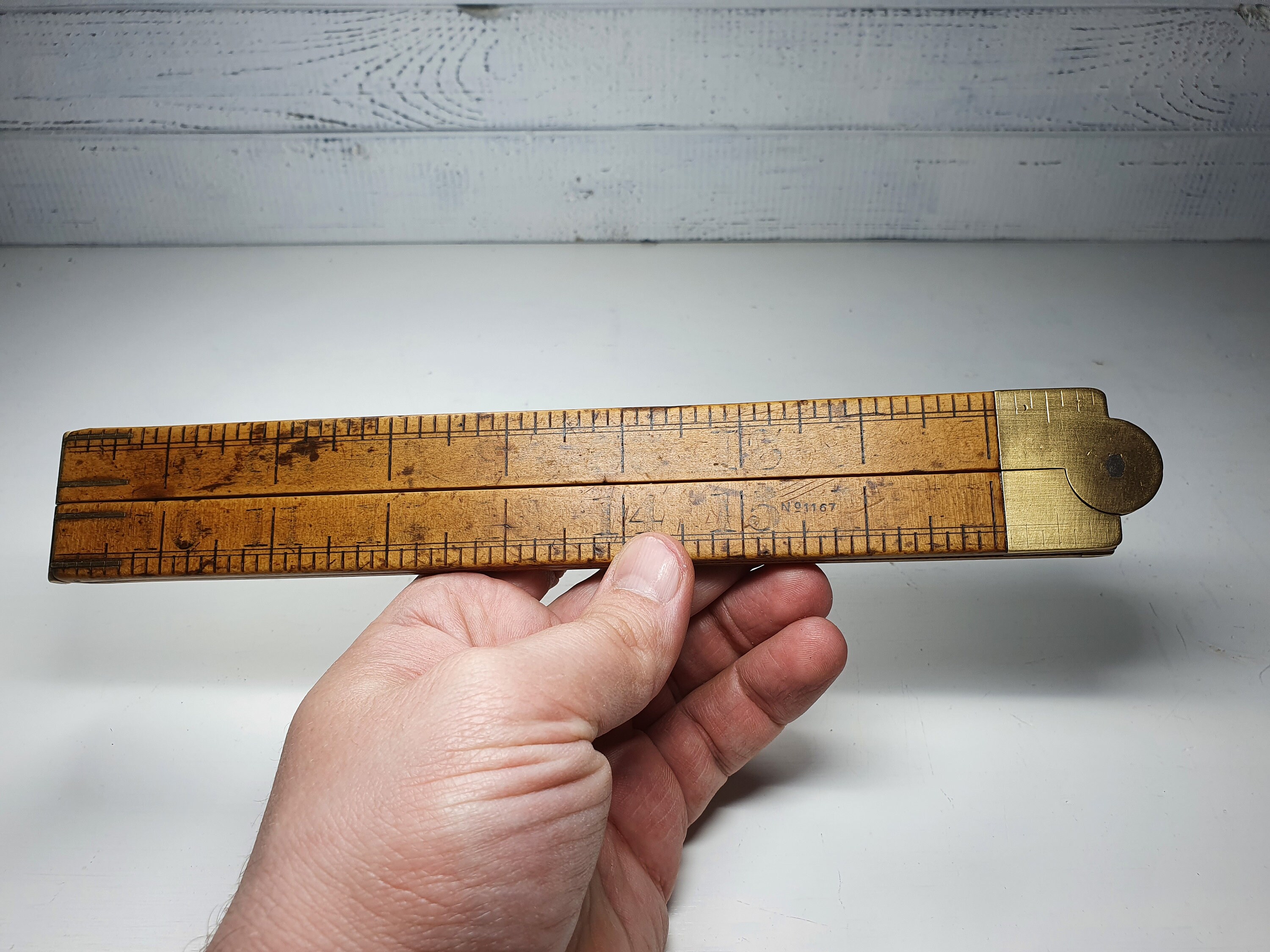 Rabone & Sons Folding Ruler, Wood and Brass Metal Ruler, Boxwood