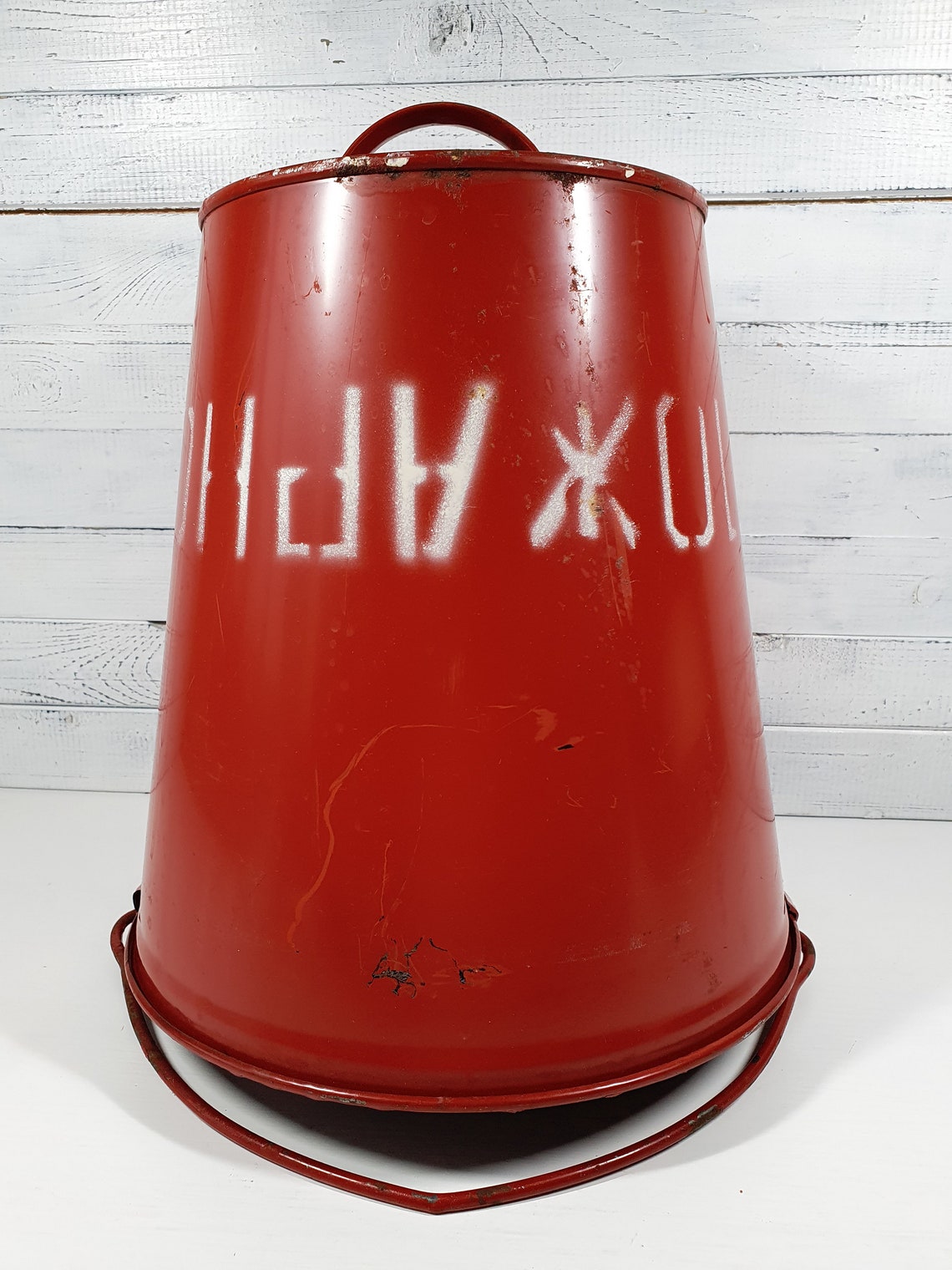 Vintage Fire Bucket Vintage Red Metal Bucket Industrial Etsy