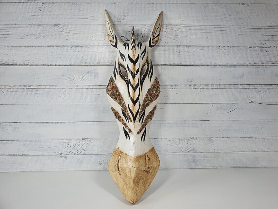 Vintage Wood African Black And White Zebra Animal